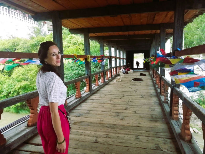 Gillian on a veranda with dogs